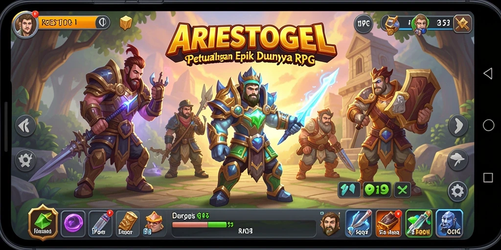 Tampilan antarmuka permainan ARIESTOGEL yang menawan dan fitur RPG yang kaya.