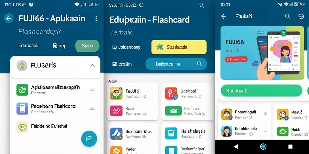 Tampilan antarmuka aplikasi FUJI66 dengan fitur Flashcard yang interaktif.