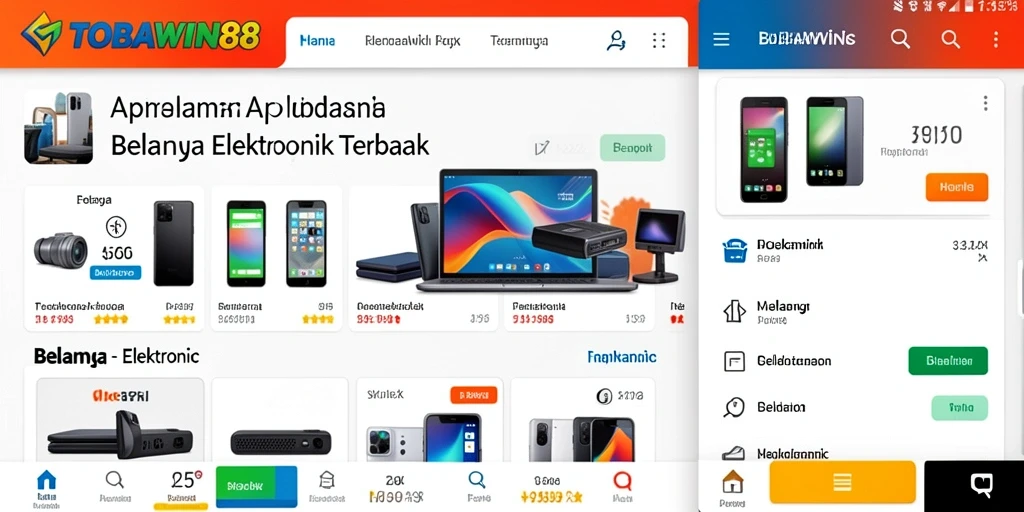 Tampilan antarmuka aplikasi TOBAWIN88 untuk belanja elektronik.